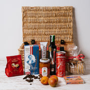 Alcohol-free Austrian hamper showing Almdudler, Helmut Sacher coffee and Mozartkugeln