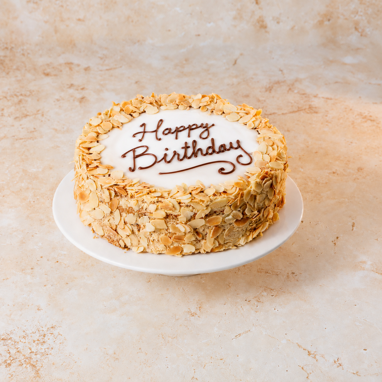 Esterhazy celebration cake with feathered icing and custom message, handmade Austrian cake