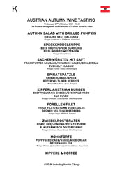 Kipferl Austrian Autumn Wine Tasting Dinner 29th of October 2025 Start 19:00